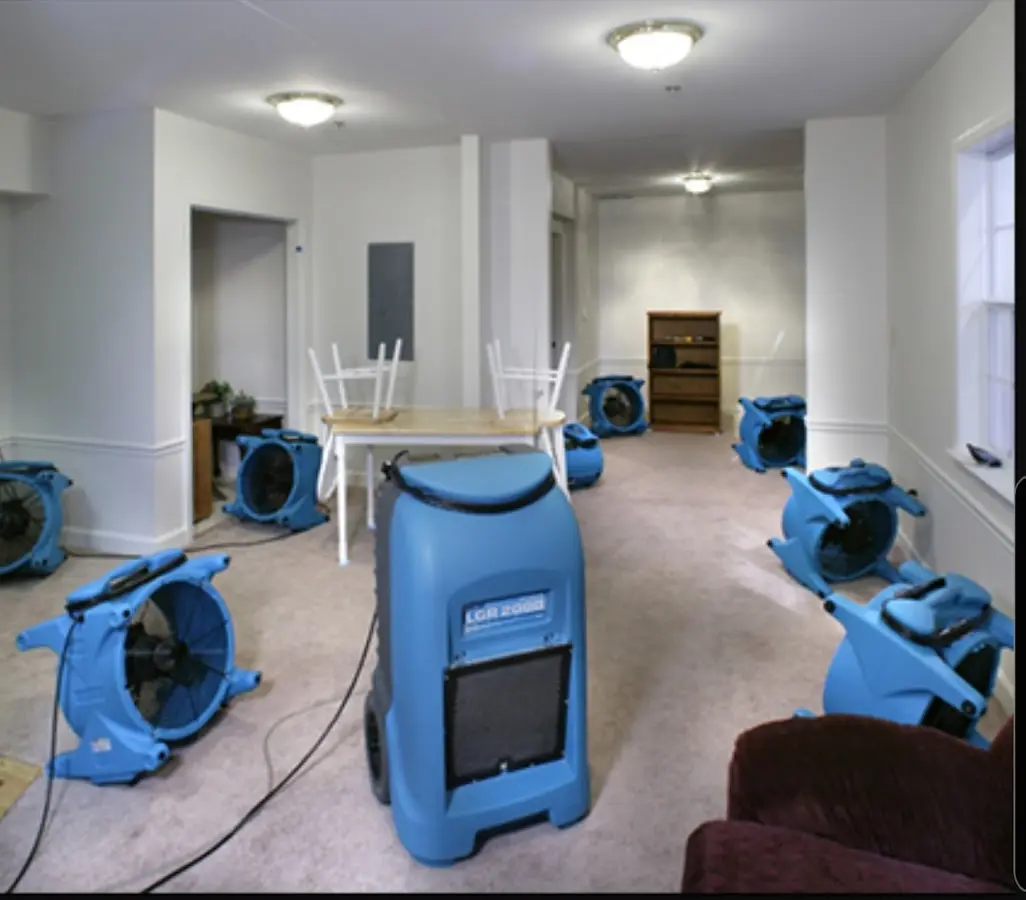 Air movers and dehumidifier setup for Water Damage Restoration in Glencoe